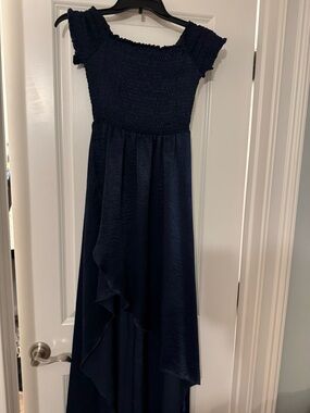 Show Me Your MuMu Navy Blue High-Low Smocked Bodice Dress